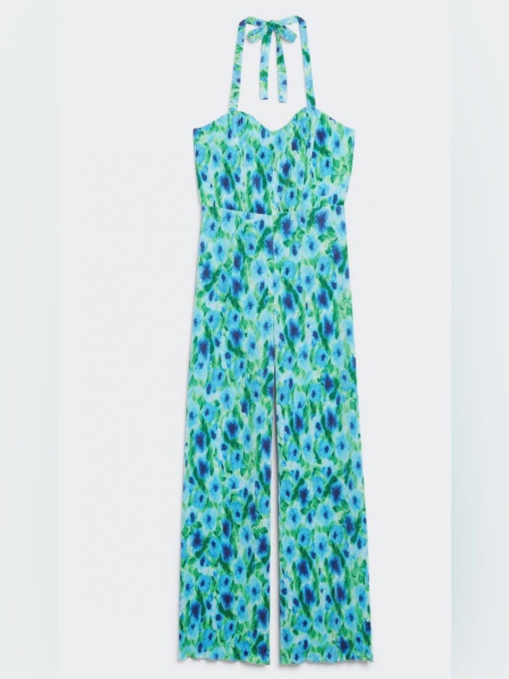 Monki Aqua Green Floral Halter Jumpsuit